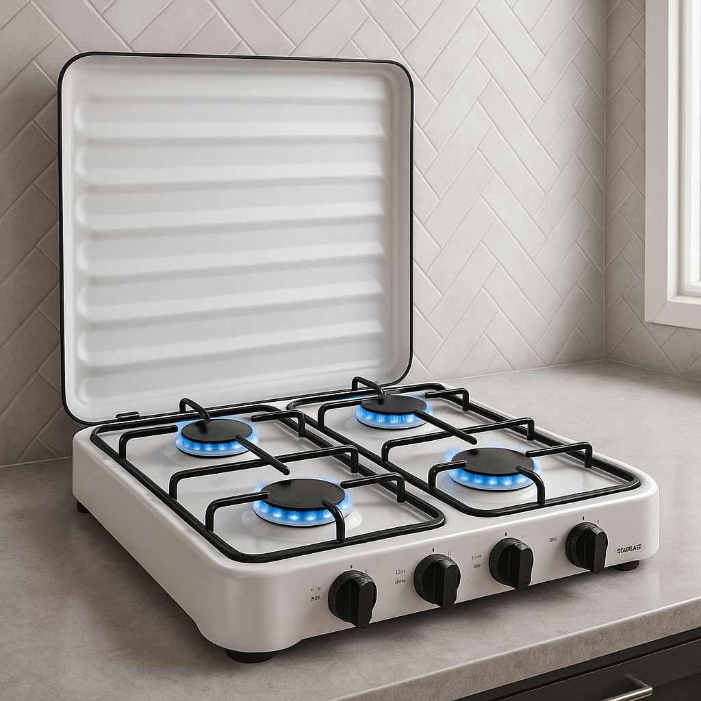 Cocina de Gas con Tapa de Acero 4 Platos🔥
