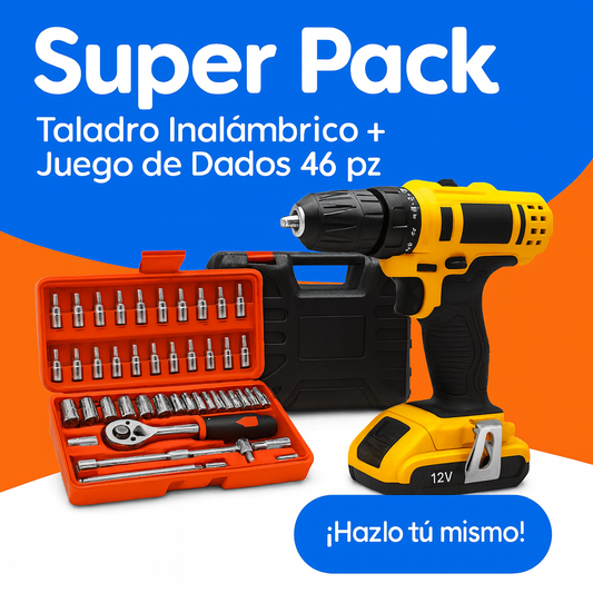 🔹 Pack Taladro Inalámbrico + Juego de Dados 46pcs 🔩🔧⚡
